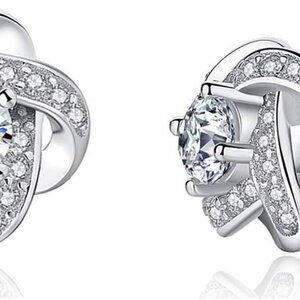 Elegant 3D Geometric Cross Clip On Earrings with Cubic Zirconia for Women